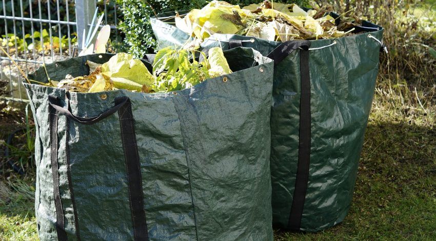 déchetterie sacs remplis de déchets verts