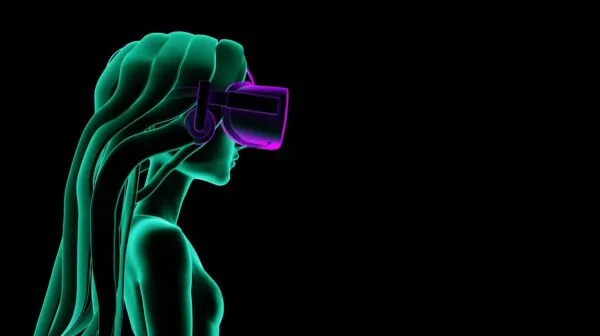 réalité virtuelle a 3d image of a woman wearing a pair of glasses